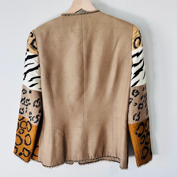 Vintage Silk Mix Animal Print Block Blazer With Gold Chain Detail Size 10 - Picture 5 of 8